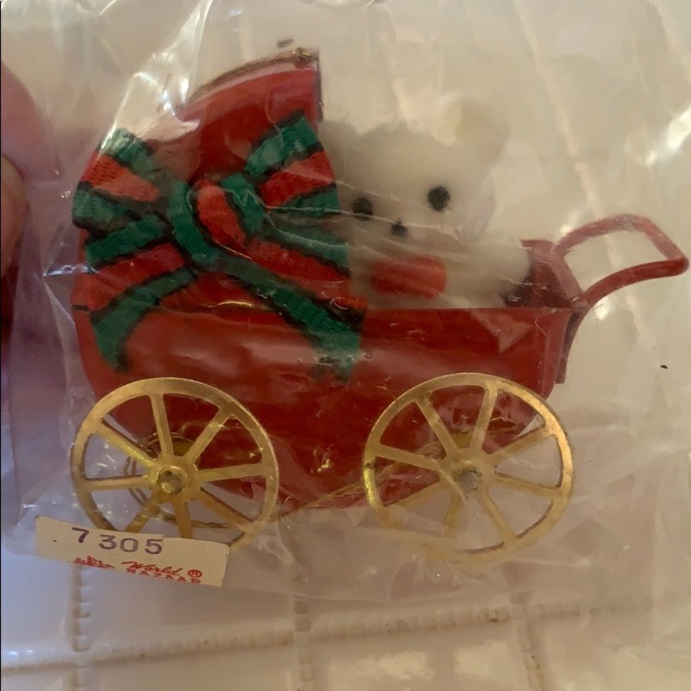 Vtg Enesco teddy‎ bear in baby carriage ornament